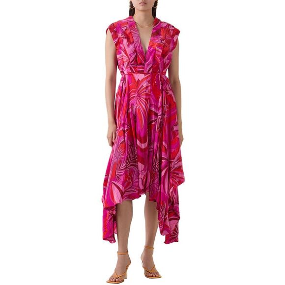 Farm Rio Womens Endless Summer Asymmetric Midi Dress Small Red - NWT $298 - Picture 2 of 5